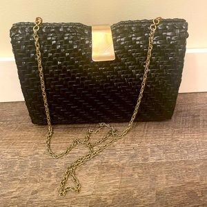 VTG black and gold clasp purse with gold chain strap MARSHA FIELDS